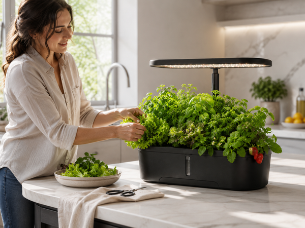 Fresh harvest from an indoor hydroponic garden